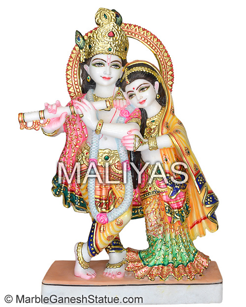 Colorful Marble Radha Krishna Statue