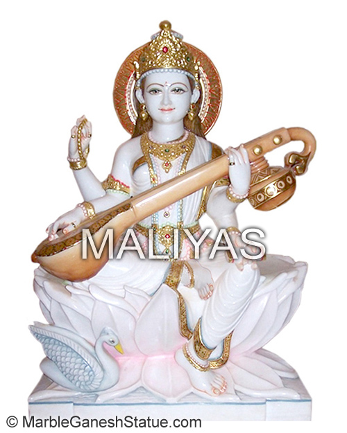 Handmade Marble Saraswati Statue