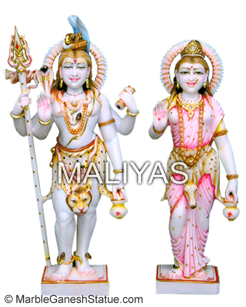 Marble Standing Shiv Parvati Statue