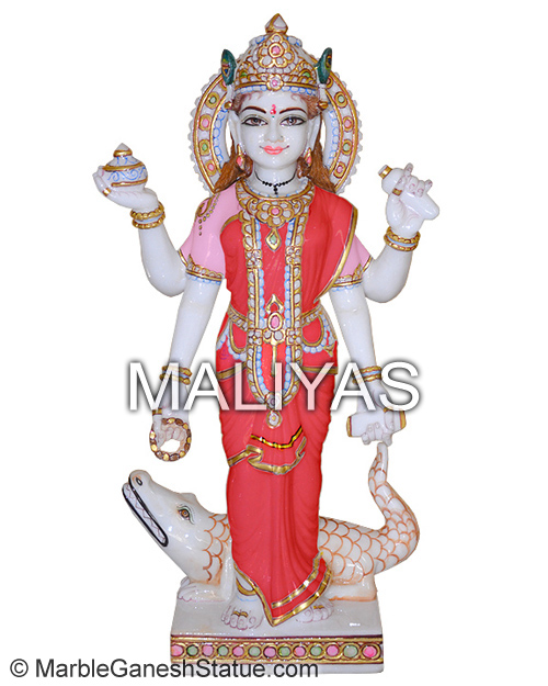 Standing Marble Ganga Maa Murti