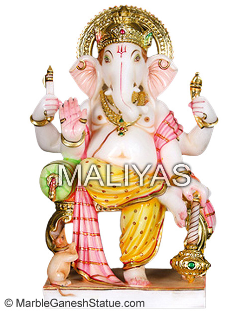 Marble Ganesha sitting on singhasan