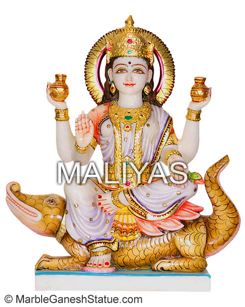 White Marble Ganga Mata Statue